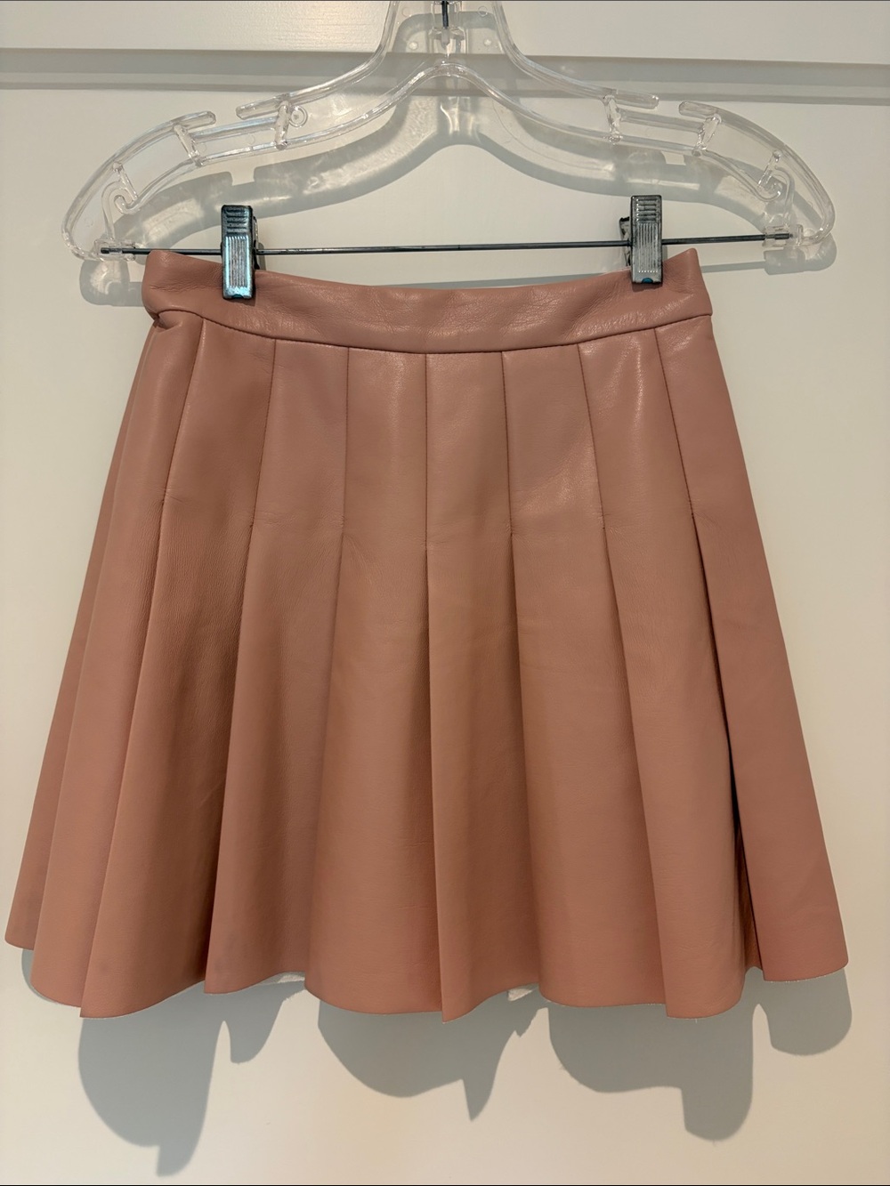 Aritzia Pleated Faux Leather Skater Skirt - Dusty Blush